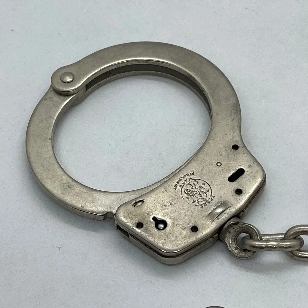 Vintage Smith & Wesson Handcuffs Model 100 Silver Restraints with Key S&W Cuffs